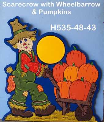 H535Scarecrow with Wheelbarrow and Pumpkins 